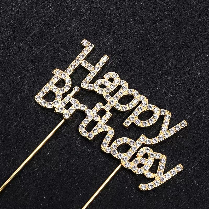 New Iron Happy Birthday Cake Topper Pink Gold Silver Acrylic Kids Men Women Cake Decorations For Baby Shower Gift Supplies