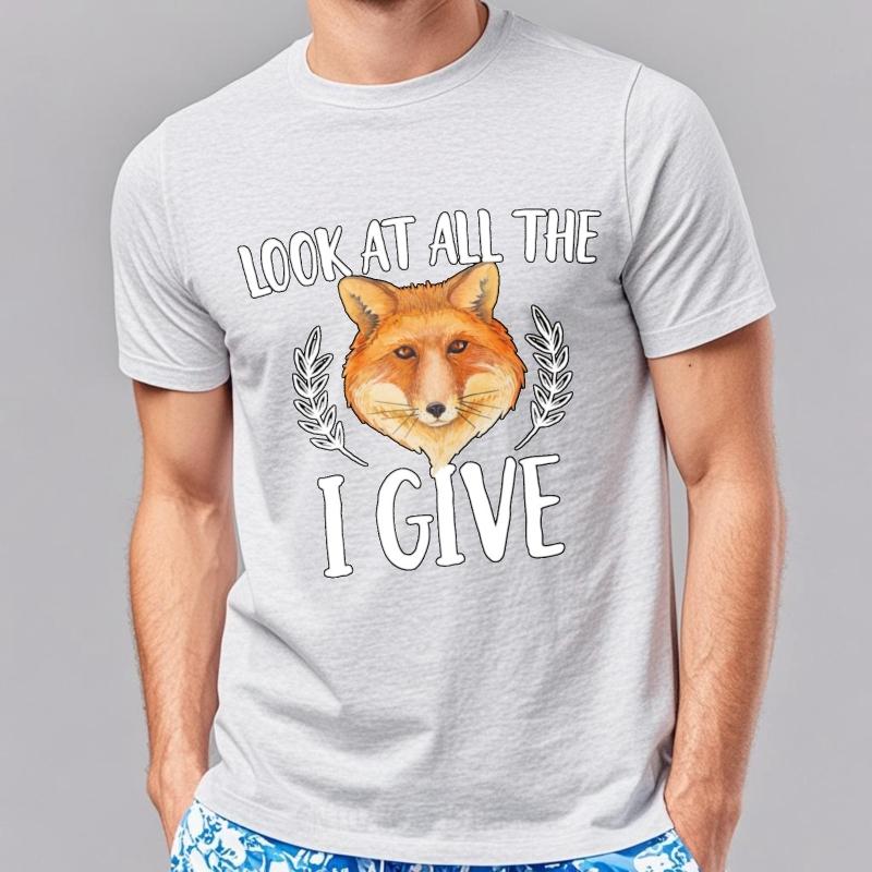Soft Unisex Round Neck Tshirt Black Look At All The I Give Fox Everyday Unisex Teeshirt Oversized Tshirt Vintage Tshirt Unisexs Top