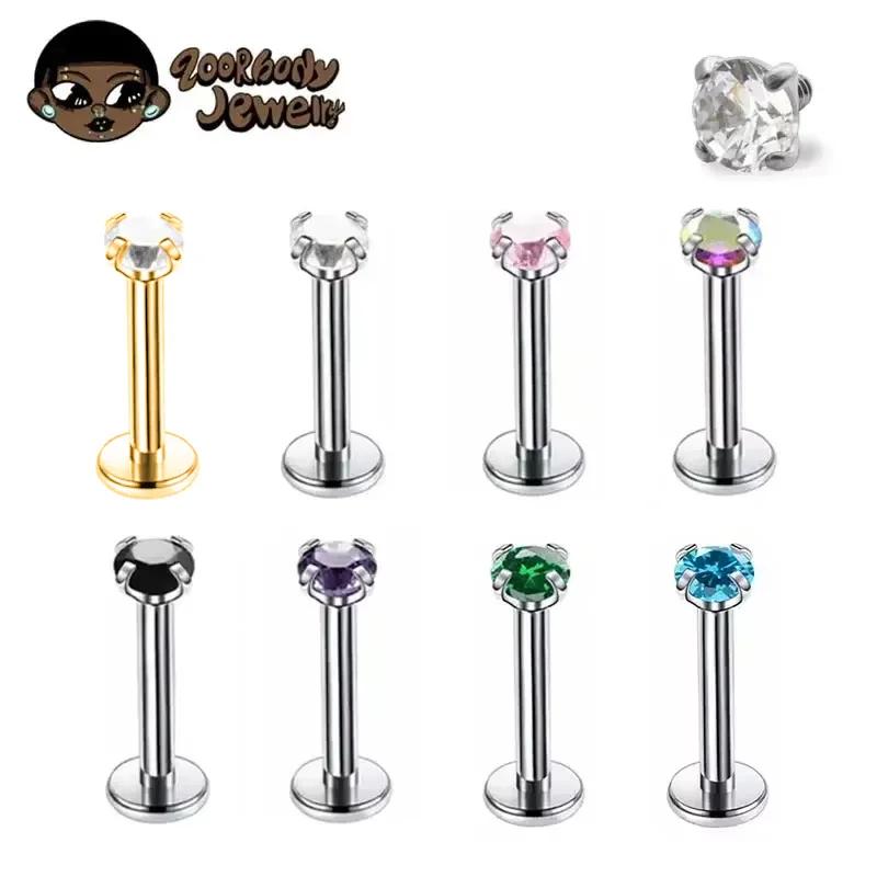 1 Stück G23 Titan Piercing CZ Stein Innen Gewinde Labret Monroe Lippenring Tragus Nagel Helix Ohrstecker 16G 18G Körperschmuck