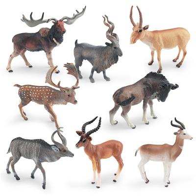 Forest Animal Model Simulation Wildebeest Antelope Big Horn Deer Twist Horn Goat Antelope Static Ornament Toy