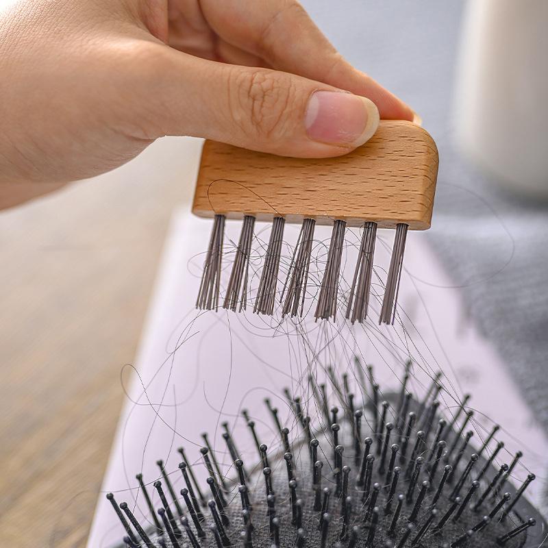 1Pc Wooden Handle Comb Cleaner Delicate Cleaning Removable Hair Brush Comb Cleaner Tool Handle Embeded Tool