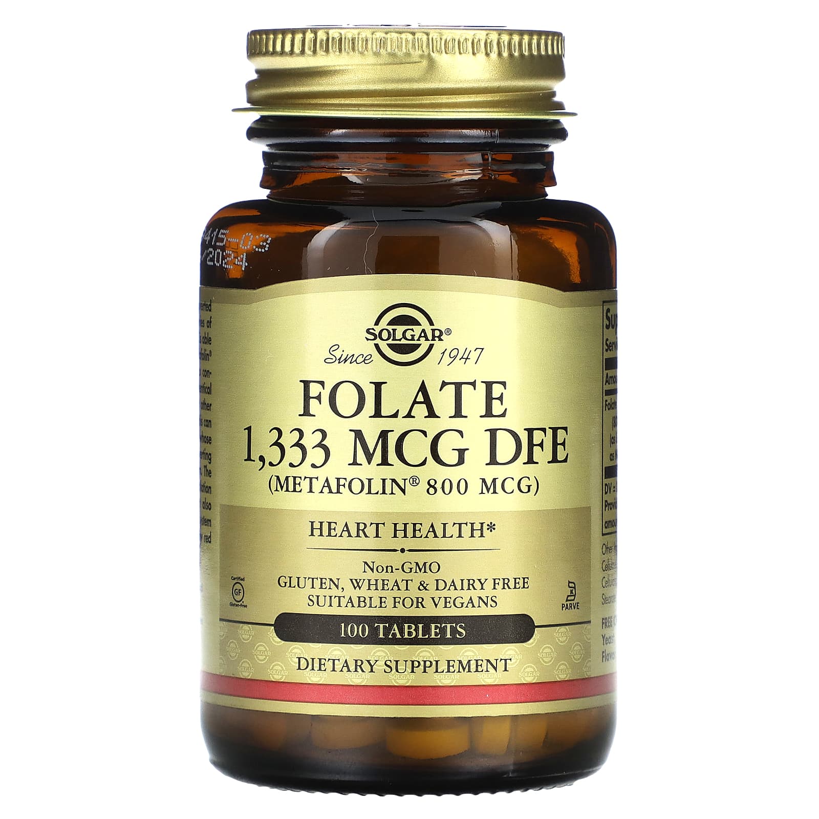 

Solgar, folic acid, 1,333 mcg, 100 tablets (1,333 mcg DFE per tablet)