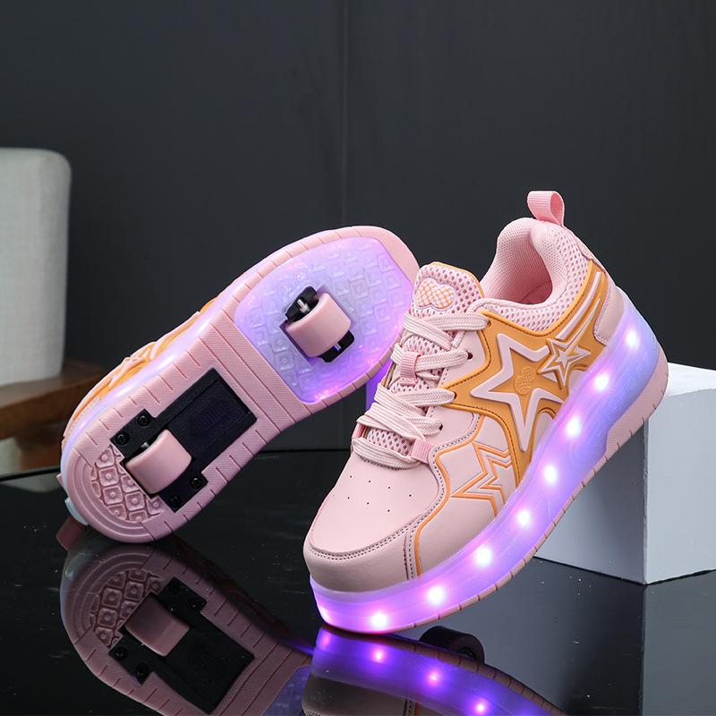 Children's Runaway Shoes Roller Skates with Lights Skates Retractable Boys Invisible Two Wheels