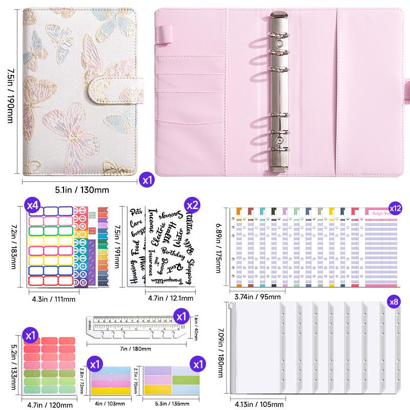 Creative A6 Loose-leaf Notebook with Zipper Bag - Macaron Floral Cash Budget Planner