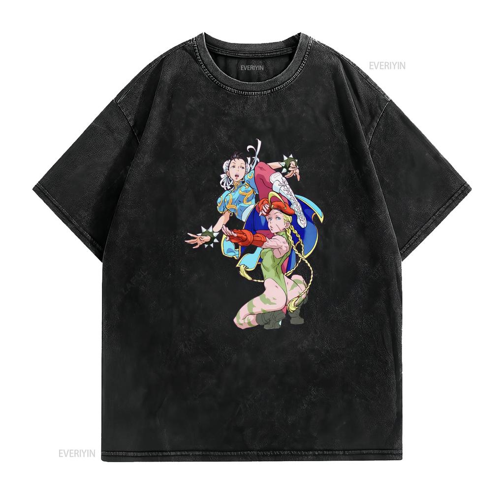 Chun Li Cammy Kung Fu Fighting Premium T Shirt Characters Art s vintage Washed graphic Stretched Slightly Soft Unisex