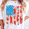 Floral Brushstroke American Flag Graphic Crew Neck T-Shirt Men Casual Short Sleeve Tee