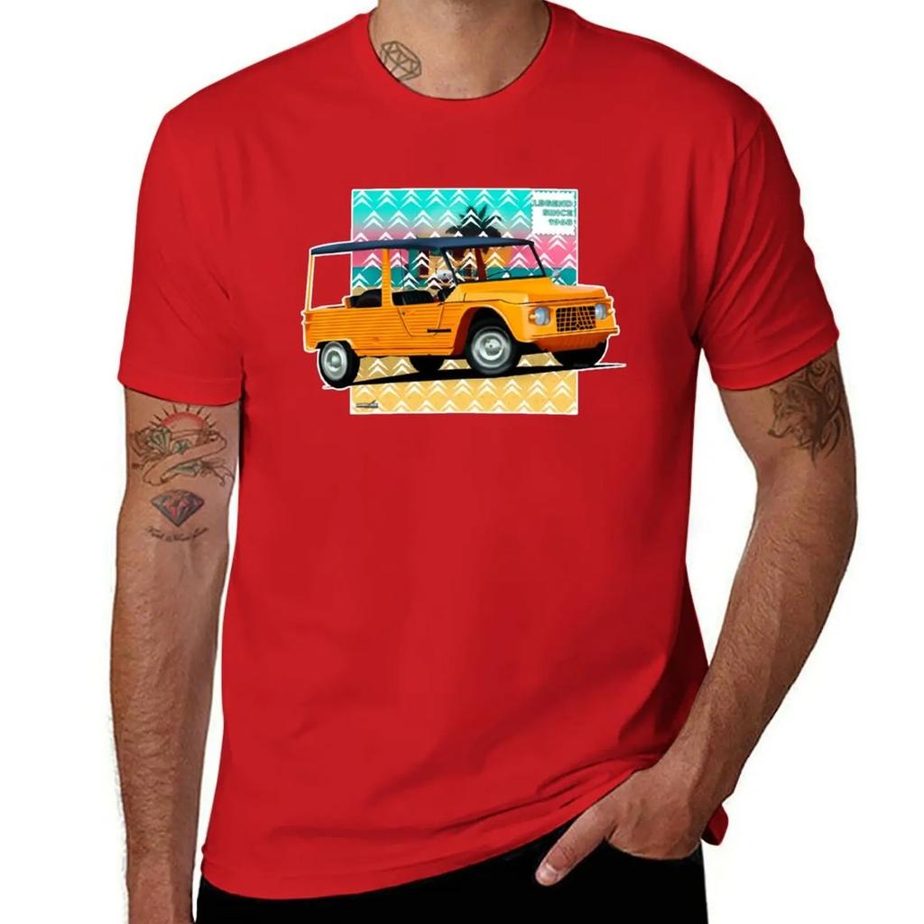 Oversized White Short-Sleeve T-Shirt Featuring Classic Citroën Mehari Retro Car Graphic Print For Car & Vintage Lovers