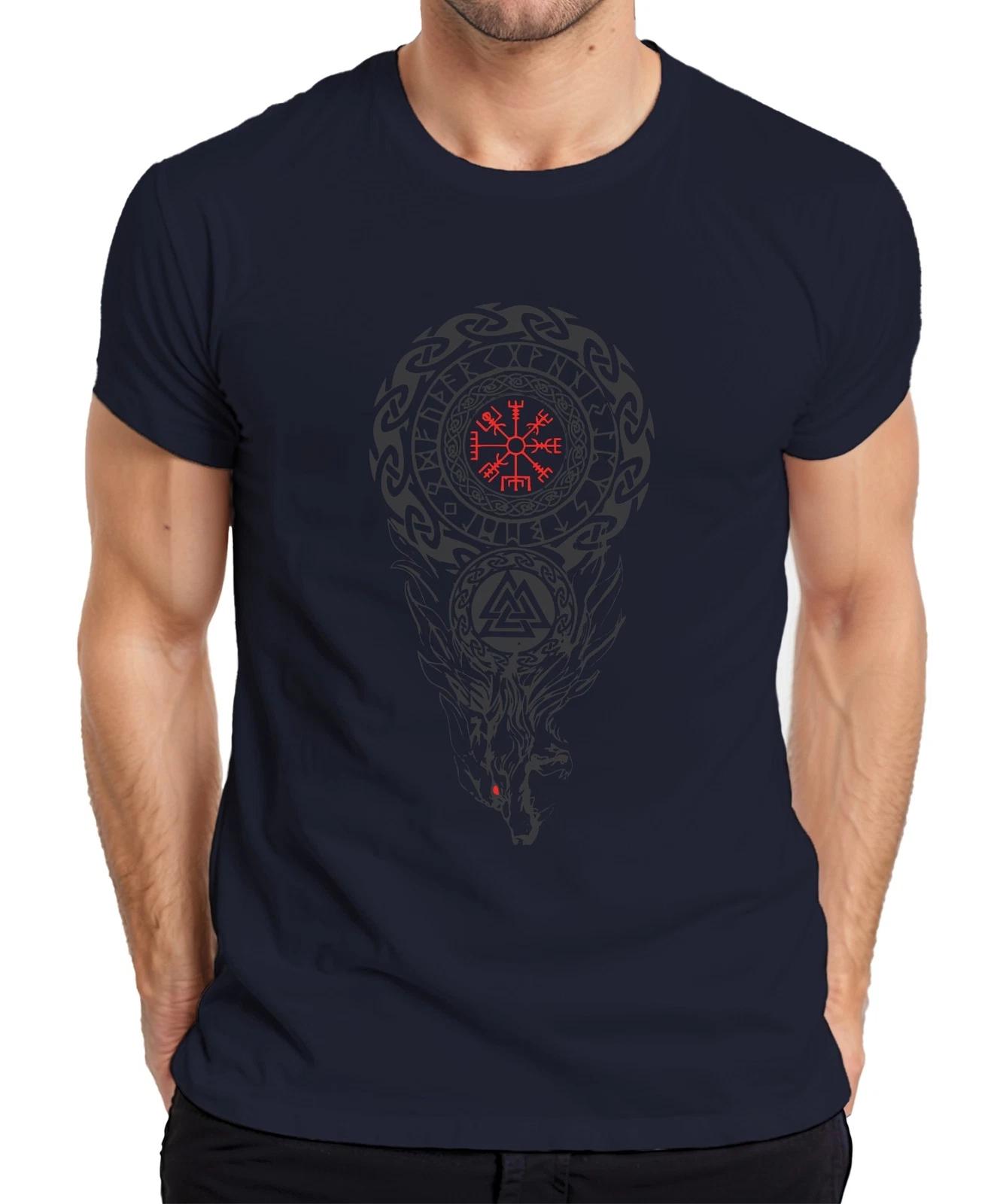 Vegvisir Fenrir Valknut Nordisch Runen Wolf Mythologie Grunge Herren T-Shirt XXL