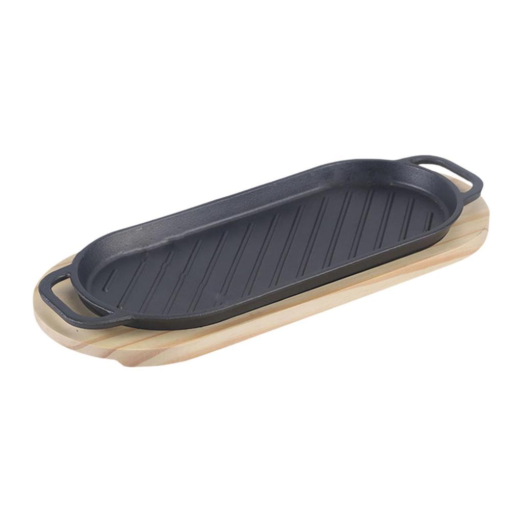 BBQ Grilling Pan with Wooden Base for Vegetables And Steak Frying