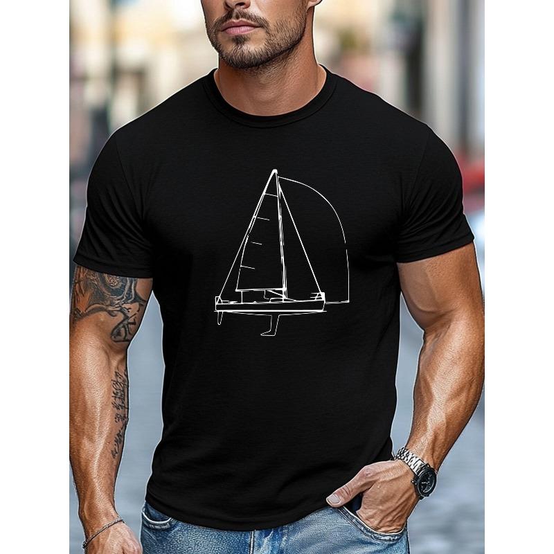 T-shirt d'été décontracté à col rond et manches courtes pour homme, motif voile, taille européenne