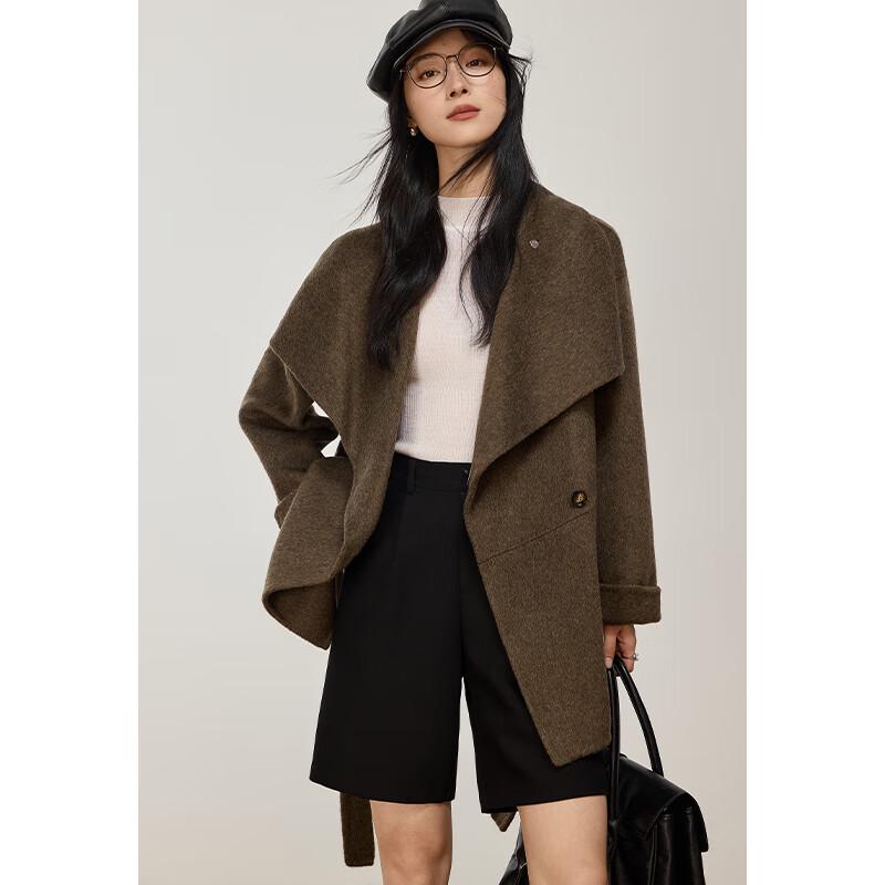VICTORIA&VERA Women's Double-Faced Wool Blend Convertible Collar Coat