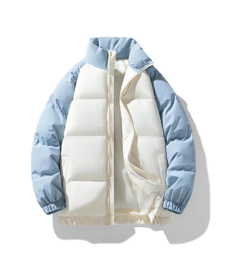 Winterliche Trendige Dicke Farbblockierte Stehkragen Baumwolljacke für Paare