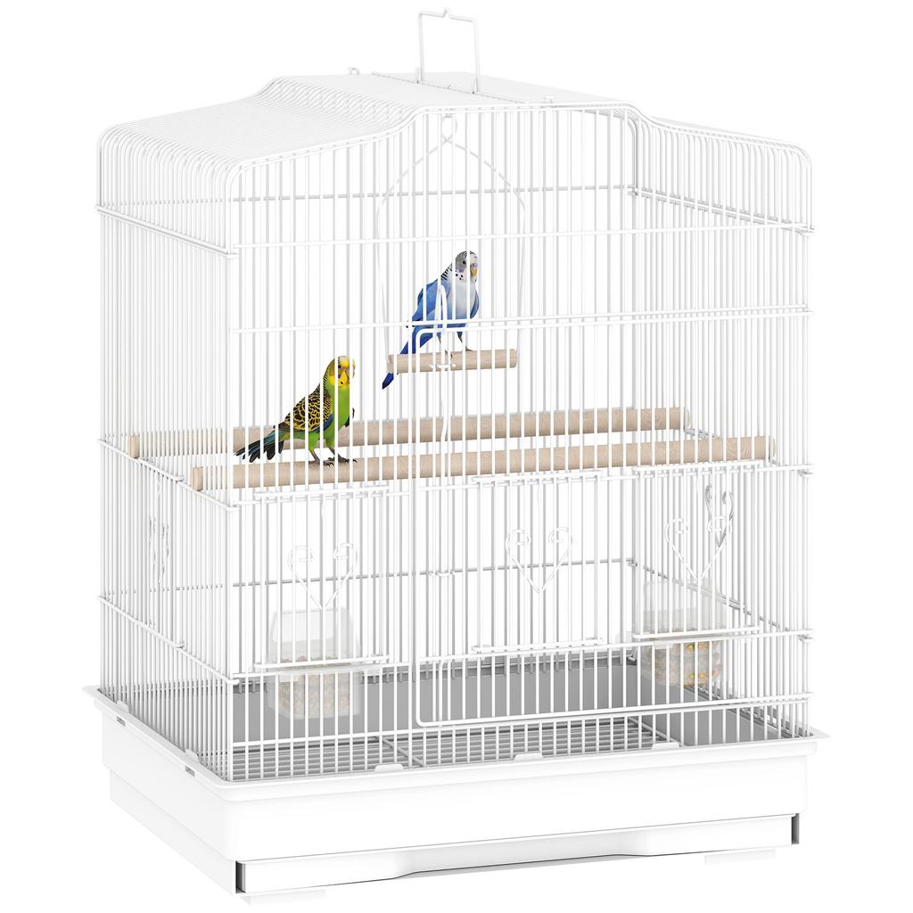 Birdcage Aviary, Feeders, Perches, Removable Droppings Tray, 46.5 x 36 x 59 cm, White