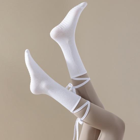 1 Pair Yoga Socks Pure Color Lace-up Elastic Compression Support Yoga Fitness Dance Socks with Silicone Anti-Slip Soles