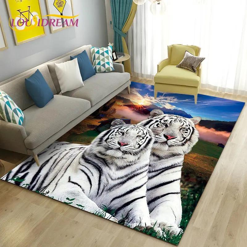 3D biały tygrys lew lampart wilk dywan do składania, dywanik do salonu sypialnia Sofa wycieraczka dekoracja, zabawa dla dzieci antypoślizgowa mata podłogowa