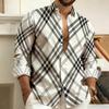 New Men's Shirt with Color Blocking Geometric Stripes, Long-Sleeved, Casual, Outdoor, Street Style, Fashionable Top