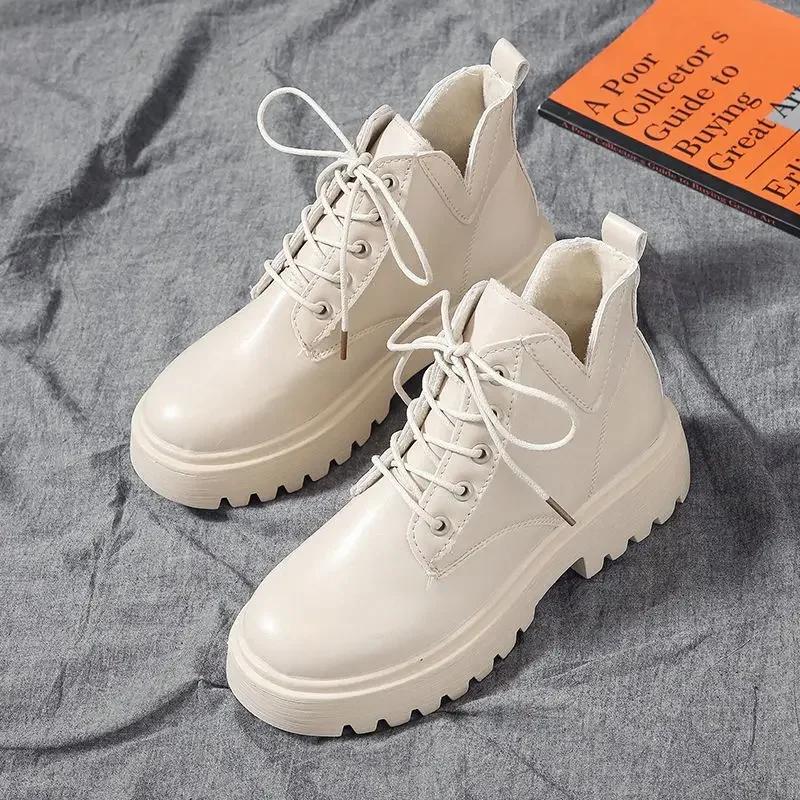 Fashion Lace-up Women's Ankle Boots With Laces Female Short Shoes Leather Round Toe Winter 2024 Fashion Y2k New In Spring Trend Booties