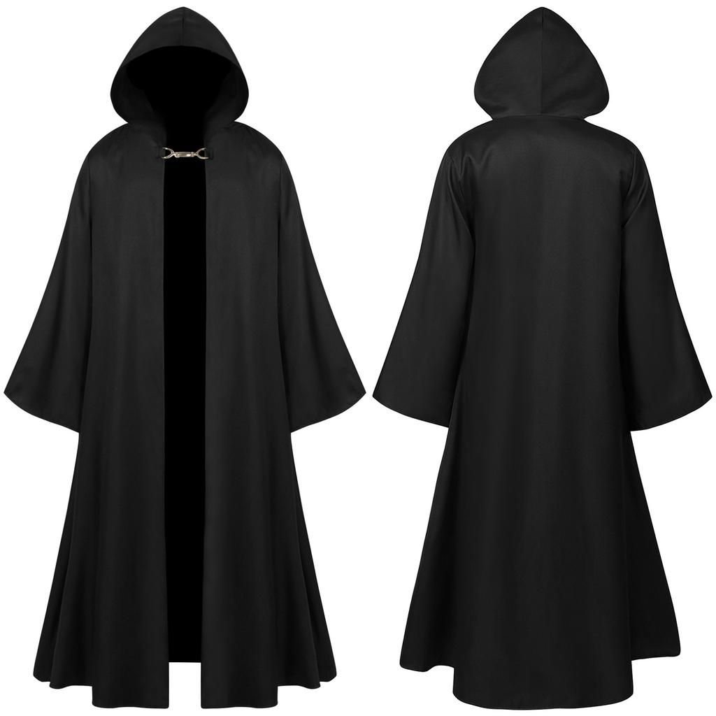 Medieval Cloak With Hood Halloween Renaissance Hooded Longer Cape For Men Gothic Role Playing Robe With Buckle Carnival Costumes