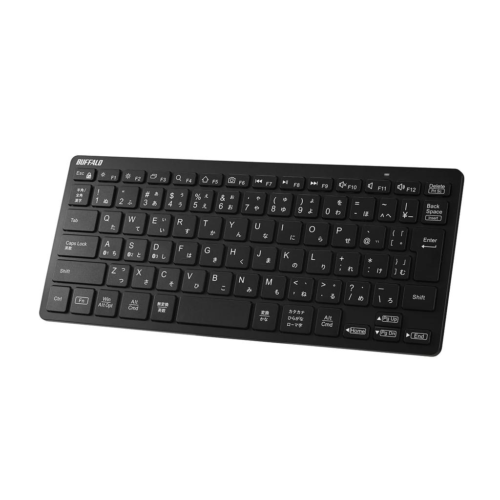Buffalo Bluetooth 5.0 Wireless Mini Keyboard, Slim, Portable, with Pantograph, Multi-Pairing, Japanese, Black, BSKBB345BK