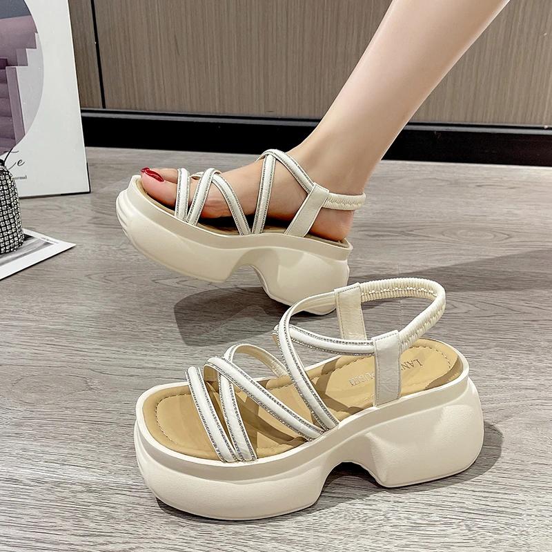 Fashion 8CM Cross Strap Wedge Heel Sandals Woman Summer Bling Chunky Platform Slingbacks Women Slippers Thick Bottom Slides Flip Flops
