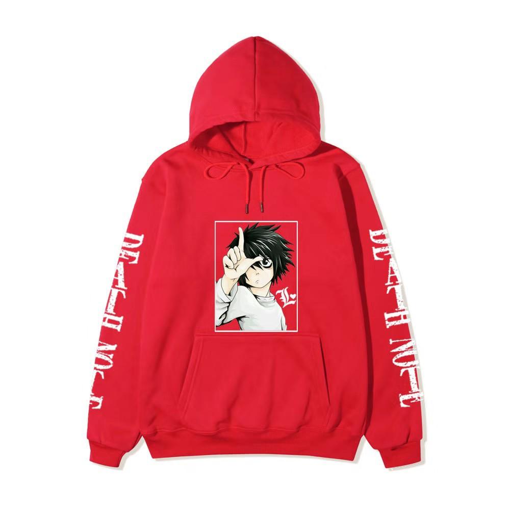 Men Women Fleece Hoodie Death Note L Portrait Two Sleeve Vertical White Text Anime Casual Hooded Sweatshirt