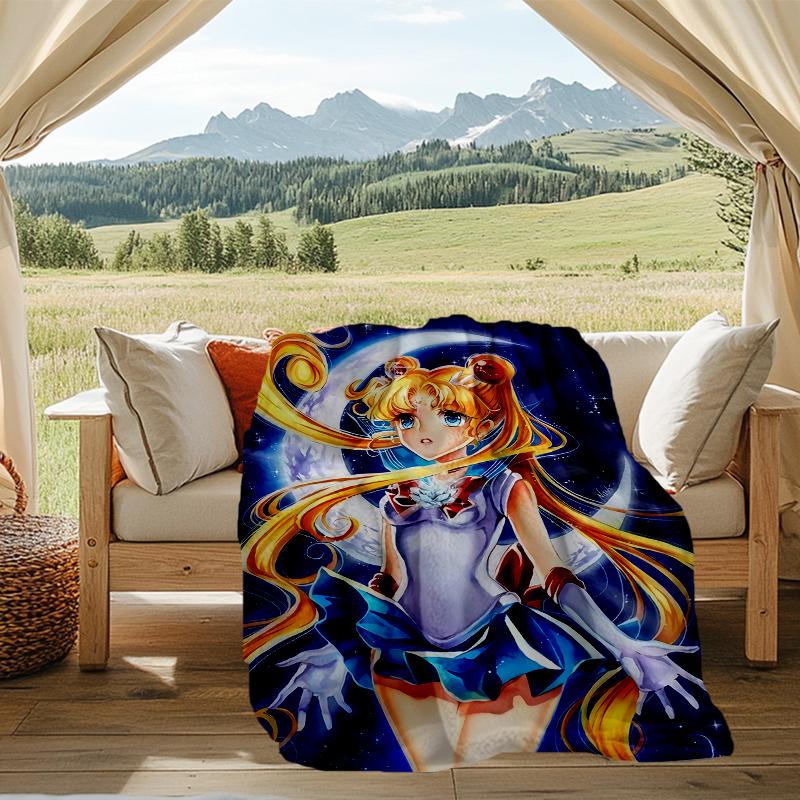 Moon Princess Print Flannel Blanket, Soft Warm Lightweight Throw Blanket for living Room,Sofa Bed Camping office