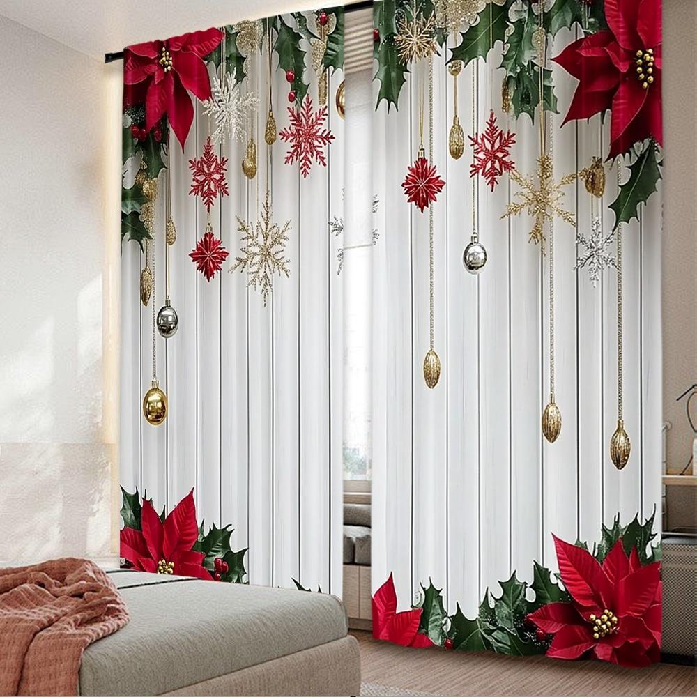 

Flat Printing Merry Christmas Party Curtains Festive Garland Digital Printed Polyester Drapes Birthday Curtain Set Of 2 Made Washable W100*H70(CM)-Rod Pocket&2PCS