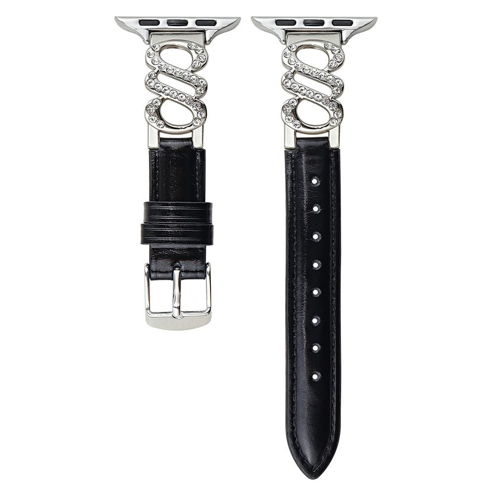 Wrist Strap for Apple Watch Series 10 Ultra 9 8 7 SE 6 5 4 3 2 1 46mm 49mm 45mm 44mm 42mm S-Shape Leather Band Rhinestone Decor