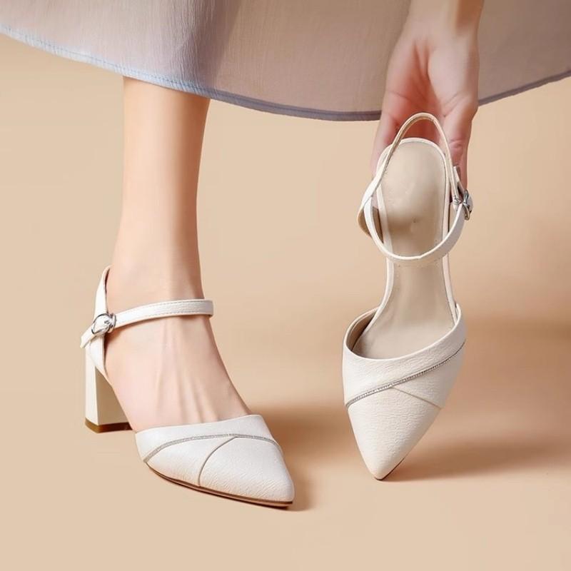 

Остроносые удобные универсальные сандалии на толстом каблуке для женщин, долговечные, не вызывающие усталости, от потливости ног, рабочая обувь 40