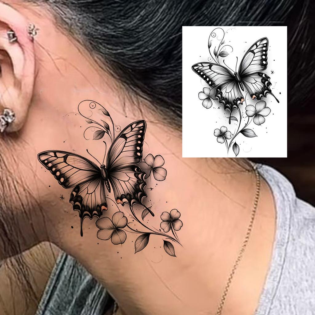 1 Sheet Rose Butterfly Flower Temporary Tattoos For Women Hand Arm, Fake Tattoo Sticker Waterproof Long Lasting Realistic Tatoos