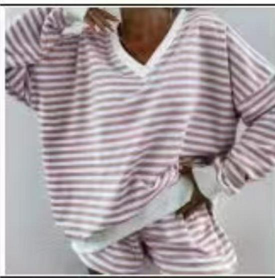 Summer Women's Striped V-Neck Top & Shorts 2-Piece Set