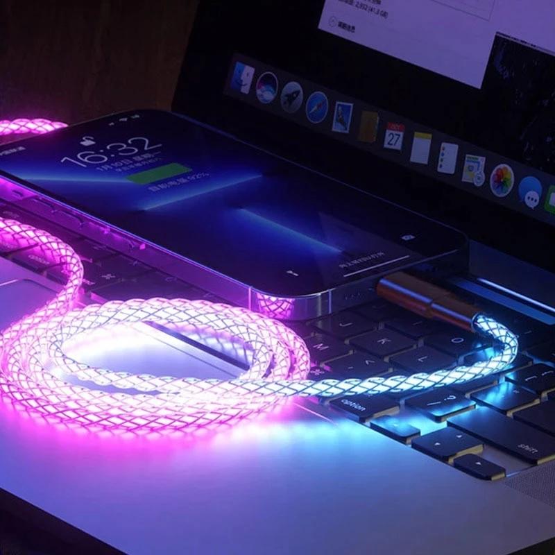 6A Fast Charging RGB Breathing Luminous Gradient Light Data Cable 66W TYPE-C Charger For 15 Pro Huawei Samsung Data Cable