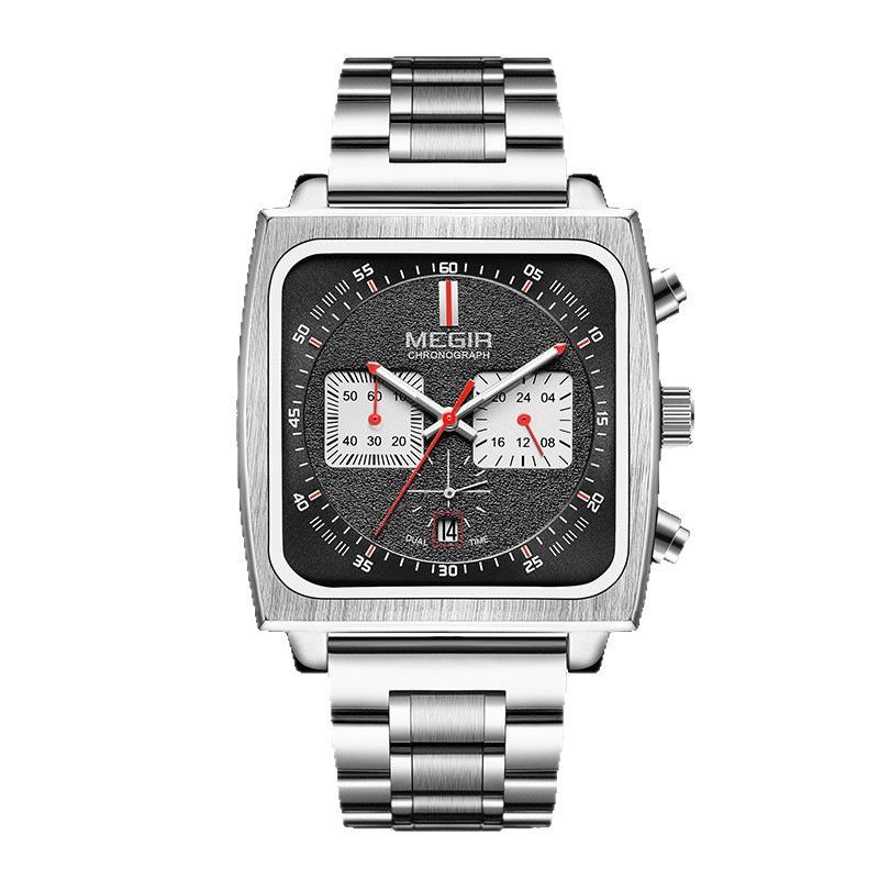 Men's fashionable versatile square multi-function timing three-eye six-pin luminous calendar watch