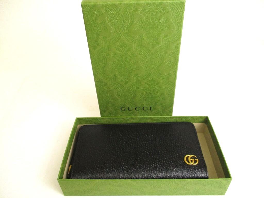 Auth GUCCI Marmont GG Black Leather Round Zip Long Wallet #9800  Refurbished
