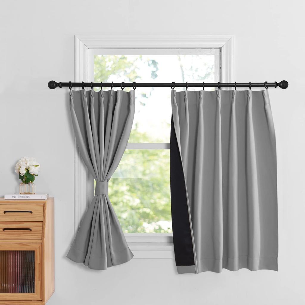 NICETOWN Complete Blackout Grade Light Thick 100cm Wide x 110cm Set of 2 Heat and Cold Energy Small Waist Bay Room Cafe Hotel Curtains, 1,