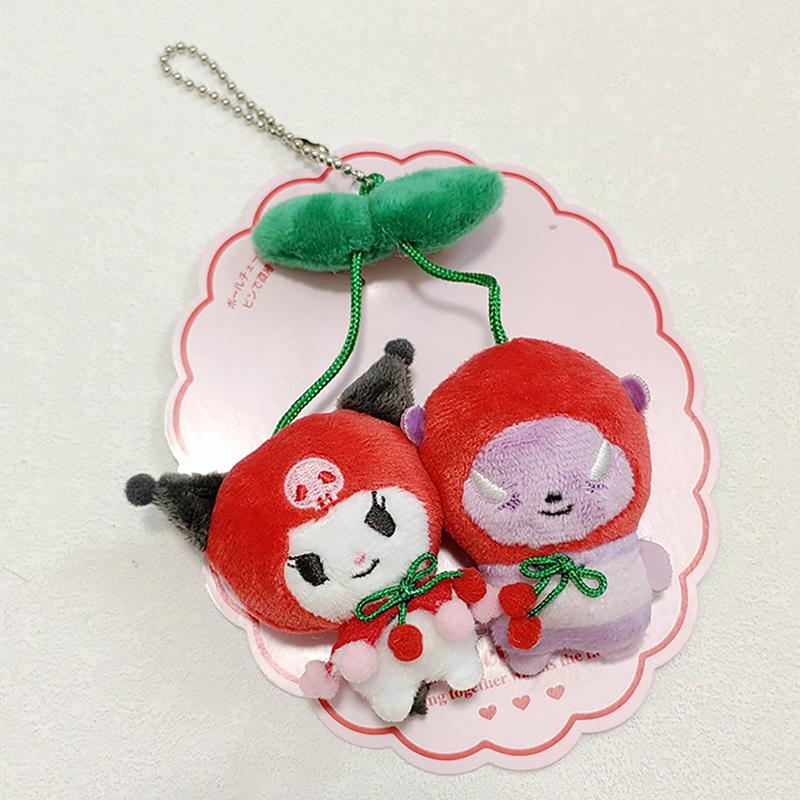 Sanrio Kuromi Pom Pom Purin Hello Kitty Cherry Plush Doll Keychain Ornaments Kawaii Plushie Soft Stuffed Schoolbag Pendant Gifts