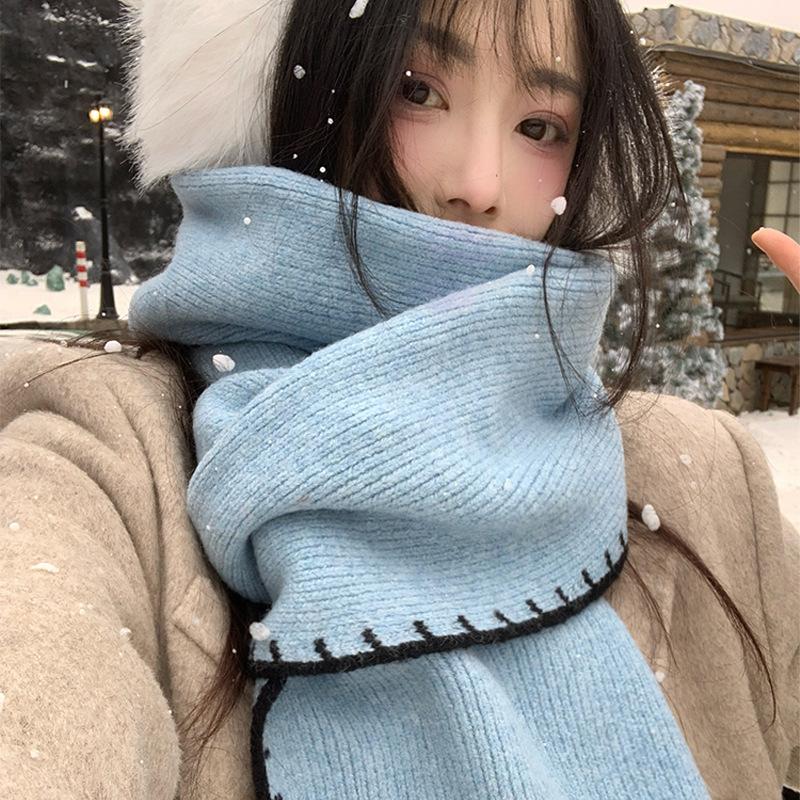New Year's Red Overlock Knitted Scarf Women's Blue New Winter High End Warm and Cold Proof Atmosphere Scarf