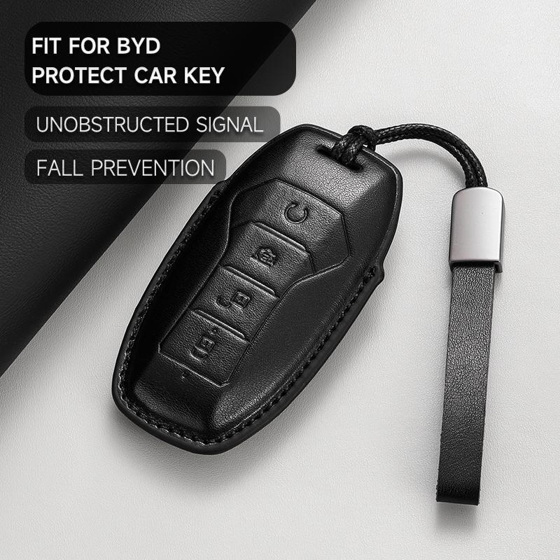 Genuine Leather Car Key Case Cover Key Bag For BYD Han EV Tang Dmi Song Pro Qin Plus Dolphin Yuan Protect Set Car Accessories