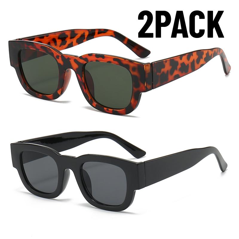 2PCS New Fashion Small Rectangle Sunglasses Men Women Wide Leg Glasses Outdoor Travel Shades Vintage Shades UV400