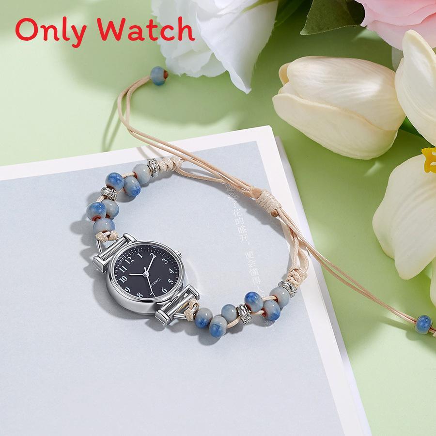 Kleine duftende gewebte Uhr für Damen Armband Digitalanzeige Lässig Elegant Teerosen Perlenuhr