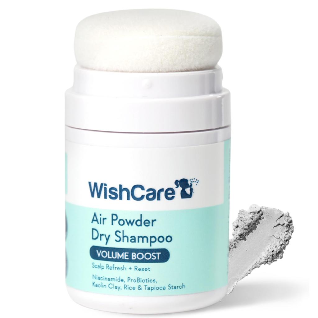 WishCare Air Powder Dry Shampoo for Oily Hair & Scalp - No White Cast & Aerosol - Niacinamide, Probiotics, Kaolin Clay, Rice & Tapioca Starch - Vol