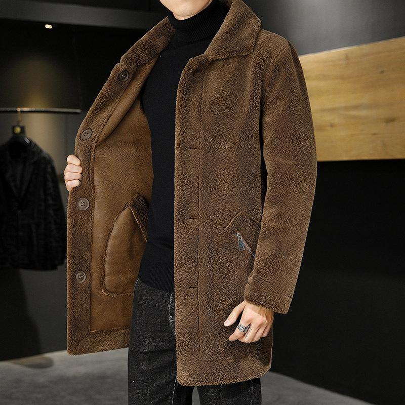 Lapel Thickened Double Sided Pellet Fleece Coat for Men's Winter New Youth Mid Length Coat