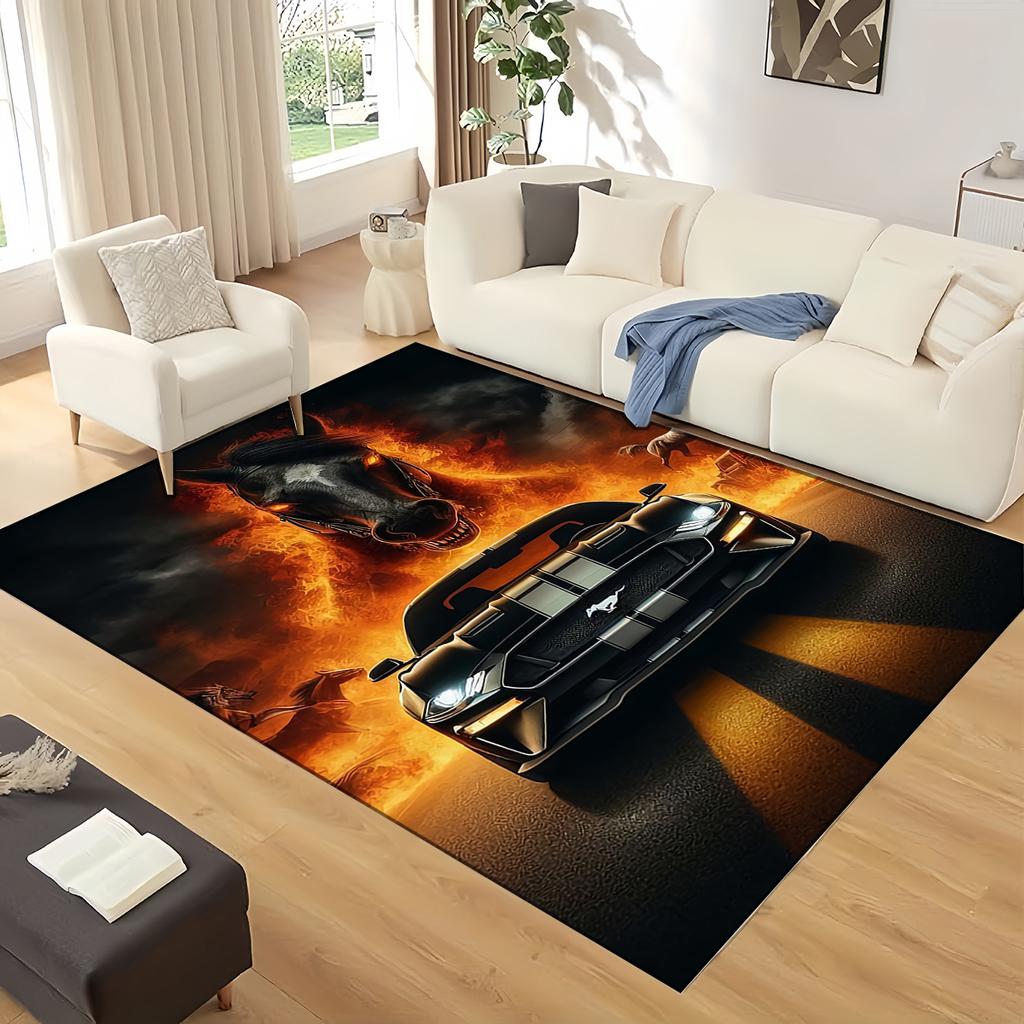 3D Mustang Racing Car Sign GTR Area Rug,Carpet Rug for Living Room Bedroom Sofa Doormat Decoration, Kids Play Non-slip Floor Mat