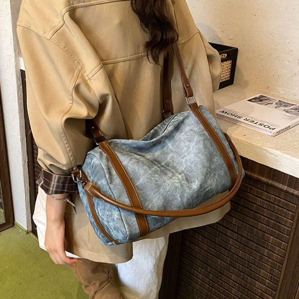 Korean Style Bowling Shoulder Bag Vintage Pillow Handbag Portable Boston Crossbody Bag Shopping