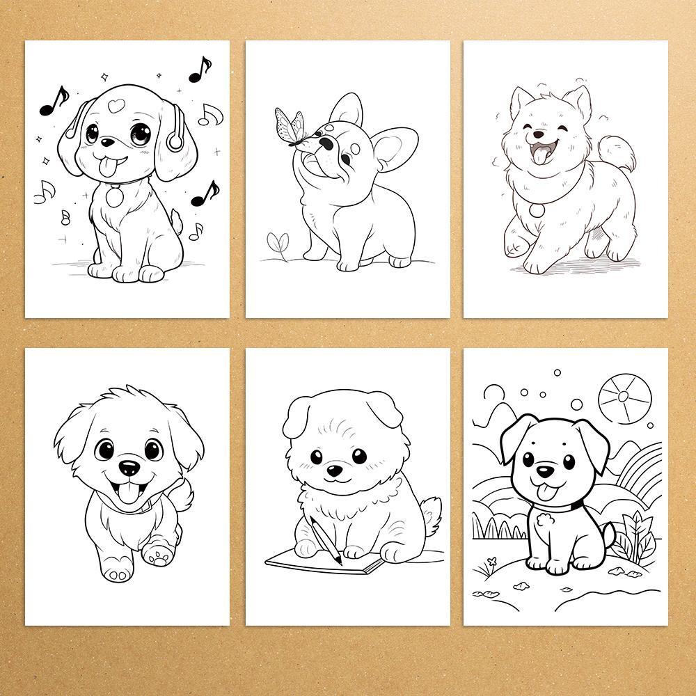 1 buc, Carte de colorat cățeluși drăguți, Carte de colorat pentru adolescenți, 30 de modele diferite, Hârtie groasă 100 gsm, Reducerea stresului, Cadou de ziua de naștere