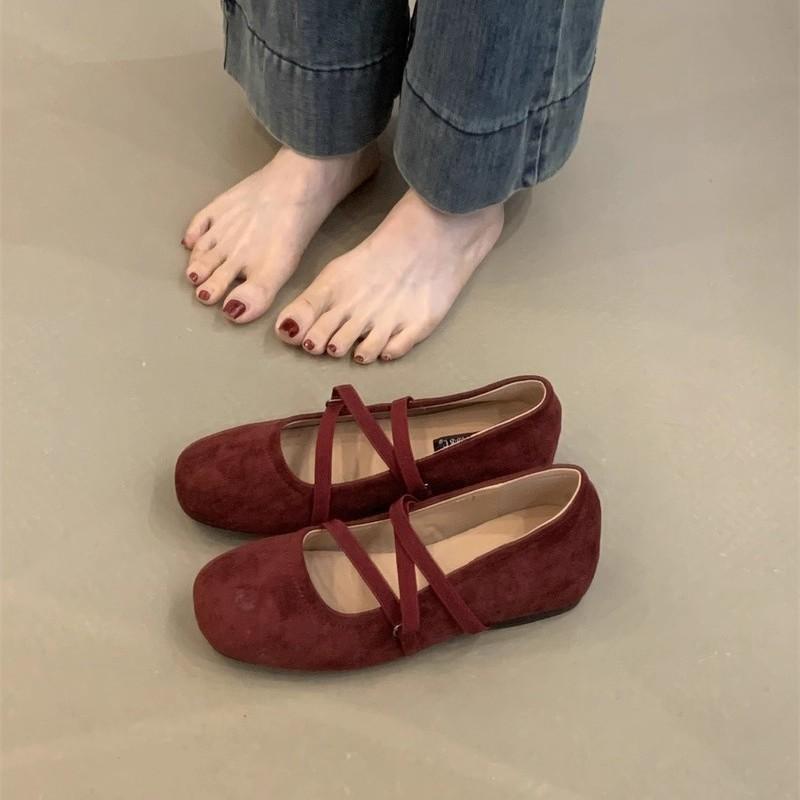 French flat-soled ballet shoes women's gentle shoes with skirt single shoes girl cross-strap Mary Jane shoes
