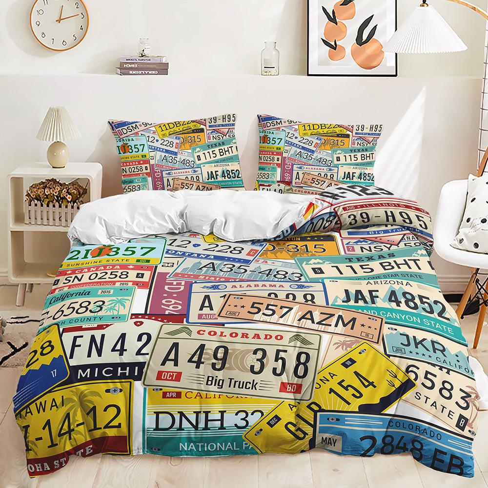 Three-Piece 3D Quilt Cover Stacked Cat Dog Pumpkin License Plate Kit Bedding