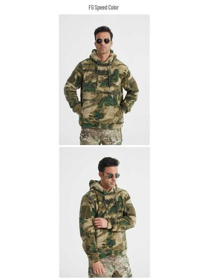 Men's Winter Camouflage Hooded Sweatshirt - Thick Fleece Lined, Warm, Outdoor Tactical Sport