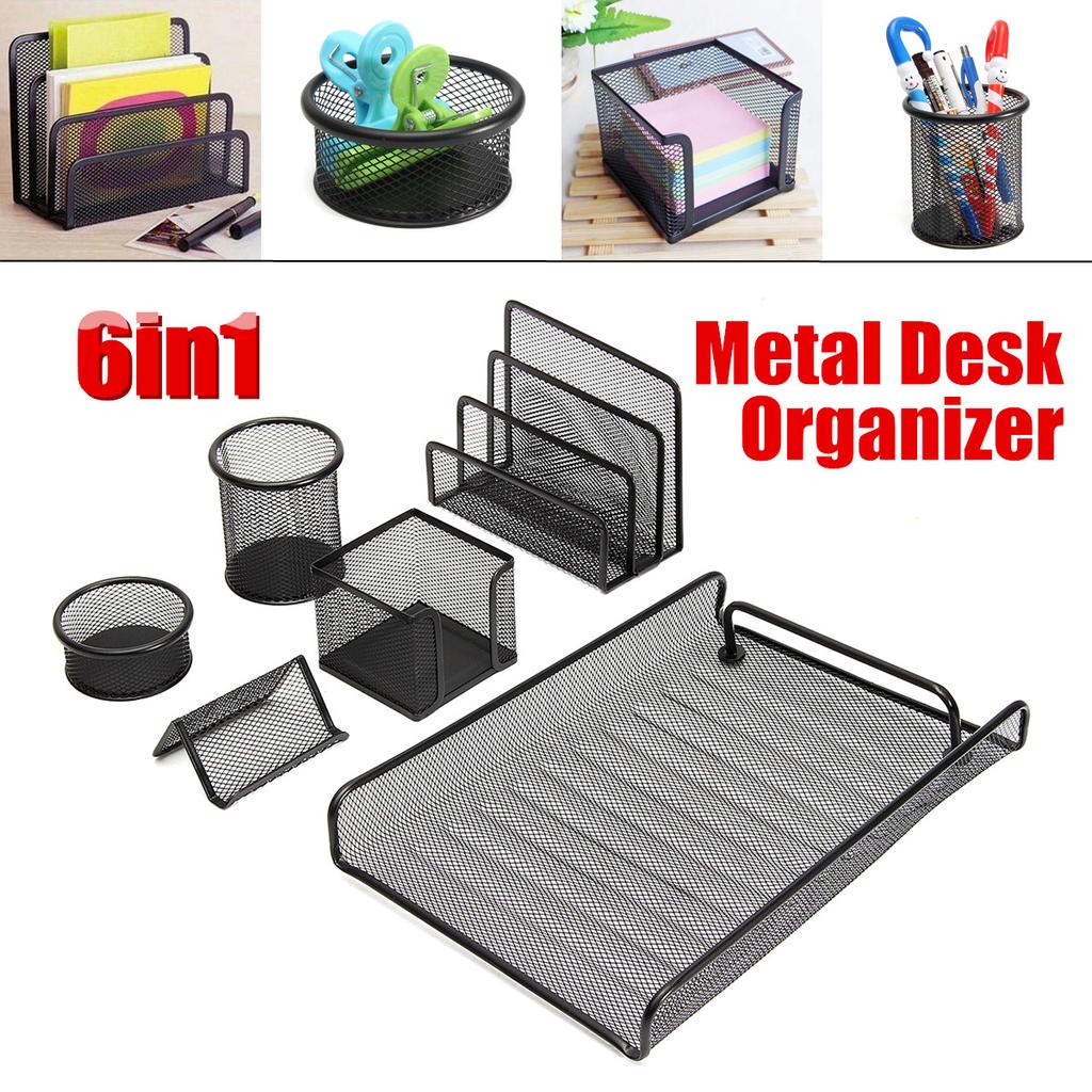 Buy 6Pcs Metal Mesh Office Bin Desk Organizer Stationary Tidy Letter Holder Pen Pot Student