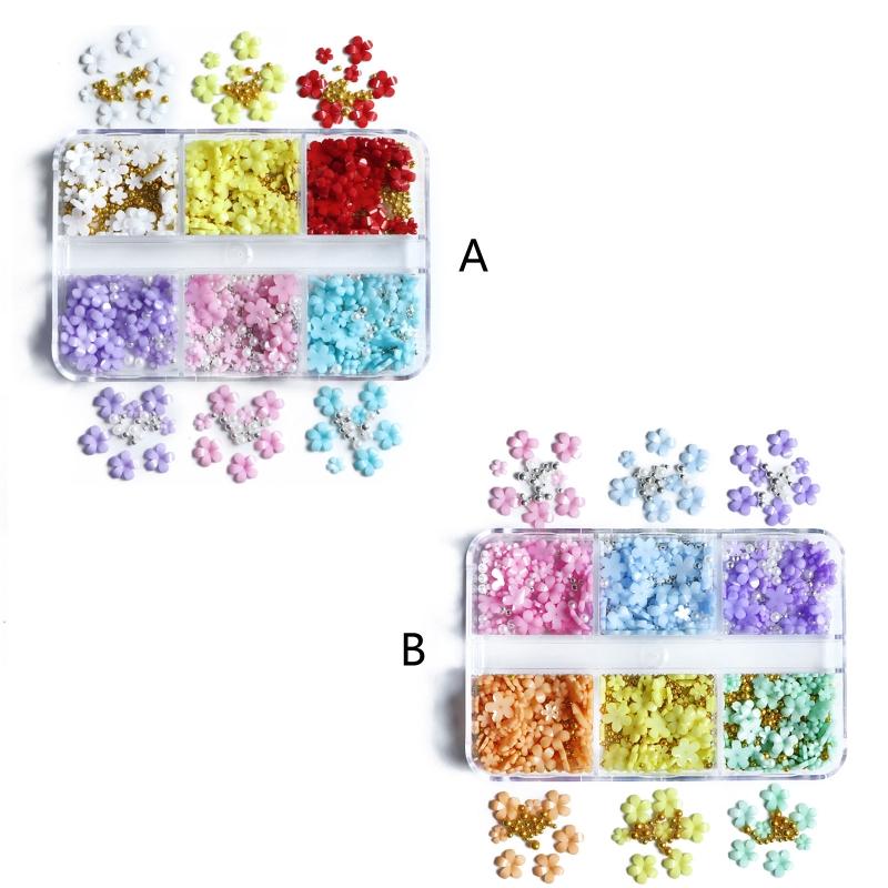 2022 Hot Selling Nail Art Five Petal Flower Jewelry Size Mixed Three-dimensional Resin Drill Flower Nail Art Jewelry